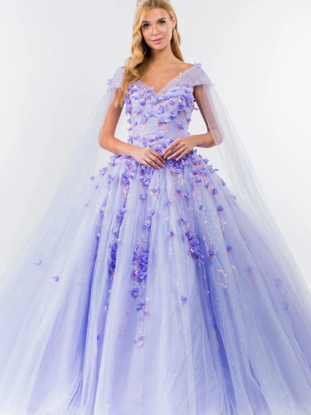 NEW LILAC Mesh & Glitter Evening Gown Floor Length Embellished GL1974